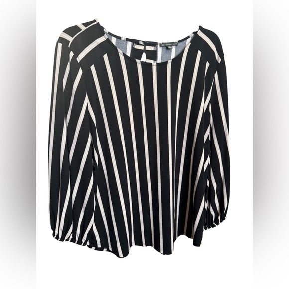 Adrianna Papell Tops - Adrianna Papell Black and White Striped Long-Sleeve Blouse